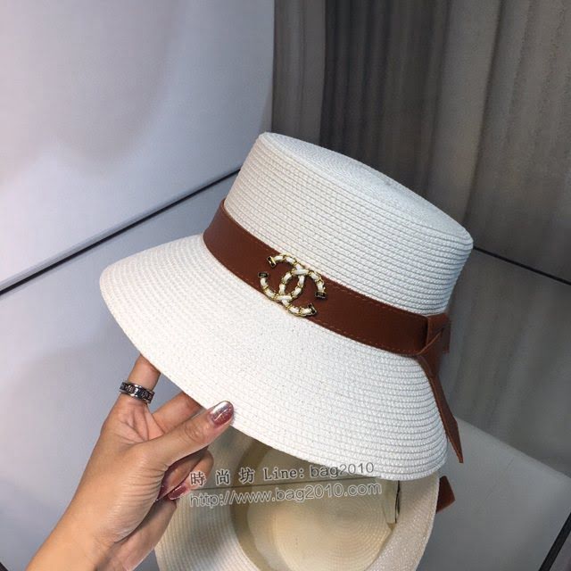 Chanel新品女士帽子 香奈兒小香拼接草帽遮陽帽  mm1511